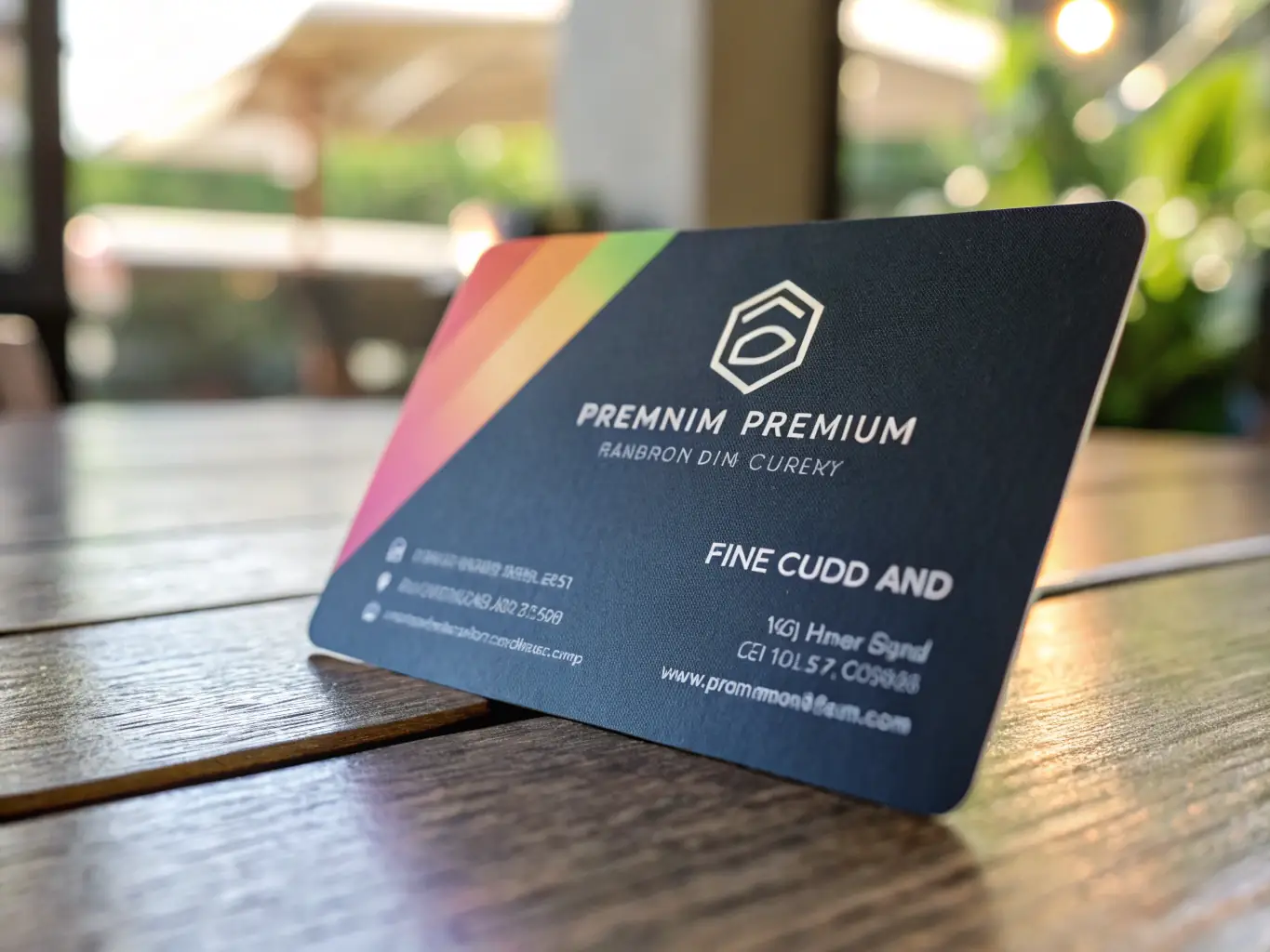 Close-up of a business card made of thick, textured paper, showcasing the paper's natural fibers and elegant feel.